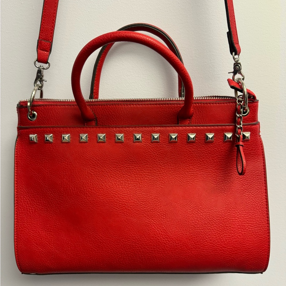 Carlos Santana red faux leather shoulder bag with silver studs - Picture 1 of 12